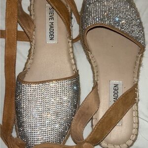 Steve Madden Glittering Silver and Tan Espadrilles